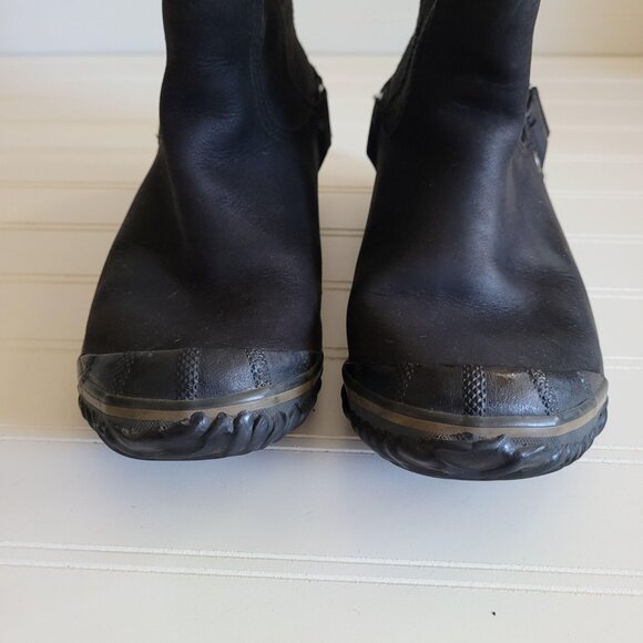 Sorel Slimshortie Boots Size 7 Black Suede and Leather Moto Buckle Pull On - Picture 3 of 14
